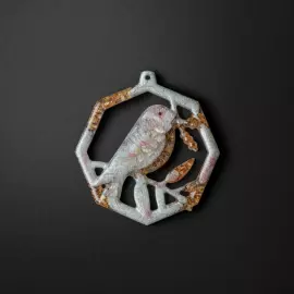 Christmas tree toy with rose quartz "Bullfinch" collection "Stories"